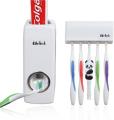 Automatic toothpaste dispenser with tooth brush holder, plastic automatic tooth paste dispenser set wall mounted. 