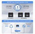 20A Solar Charger Controller 12V/24V MPPT Solar Controller Battery Charger Solar Panel Regulator with LCD Display. 