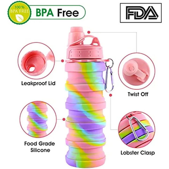 Collapsible Water Bottle, Creative Silicon folding bottle 500ML, Cycling Sports Large Capacity Portable Water Bottle, BPA free for gym for girls