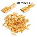 30 pcs Female Spade Terminal Connectors Gold Brass Car Speaker Wire Connector For Car/Boat Speaker Horn Nipples. 