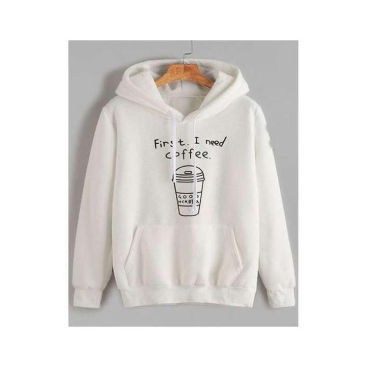 White Fleece Cotton Hoodie For Women