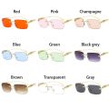 Rimless Rectangle Sunglasses Retro Clear Ocean Lens Sun Glasses Cheetah Decoration Shades Fashion UV400 Eyewear for Women Men. 