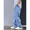 Wide Leg Unisex Korean Pattern Streetwear Denim Jeans For Male. 