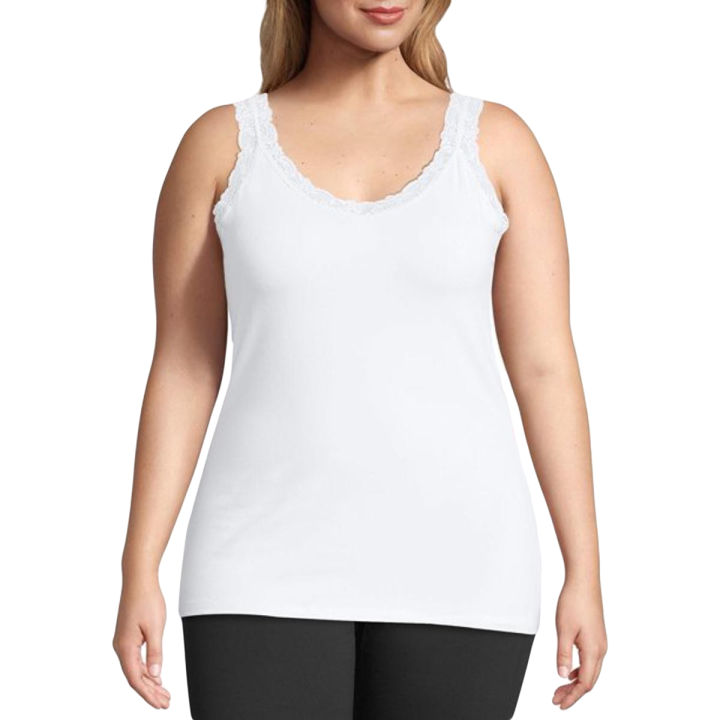 Summer Sleeveless Inner wear Lace Trim Cotton Soft Stretchy Tank