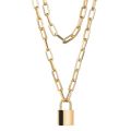 DIEZI Fashion Double layer Lock Gold Silver Color Chain Necklace Men Punk Link Chain Padlock Pendant Necklace For Women Jewelry. 