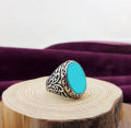 Men's Turkish Silver Fashion Accessory: Blue Feroza Stone Ring Timeless Beauty For men, for husband, for boyfriend, for brother, for Father, for boys. 
