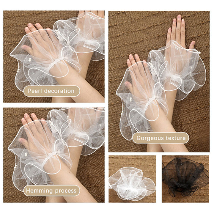 1Pair Nail Art Tulle Fake Pleated Cuff Photo Backgrounds For Nail Photography Nail Tips Display Embellish Pearls Tulle Sleeve Yao Store