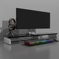 Wooden Monitor Stand - Monitor Riser Wood - Desk Organizer Stand for PC Monitor, Laptop and Printer - High Quality Glossy Black Lamination. 
