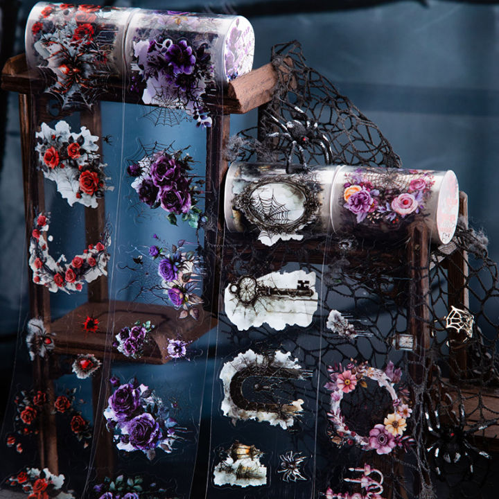 Panda Online 1 Roll The Trap of Spider Web Series PET Masking Tapes Waterproof Transparent Tapes Decorative Sticky Paper Tape for Journals Diary DIY Crafts Gift Wrapping