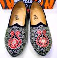 Black Silver Golden Nagra Loafers for Men. 
