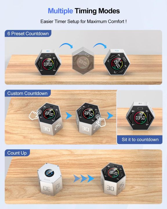 Ticktime Pomodoro Timer, Digital Cube Timer, Hexagon Visual Magnetic ...