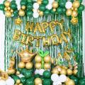 Lovely Green and Golden Birthday Theme Set Happy Birthday Foil 30 Pcs Balloons Foil Curtain Foil Crown Birthday Accessories Birthday party items Birthday Home Decors. 