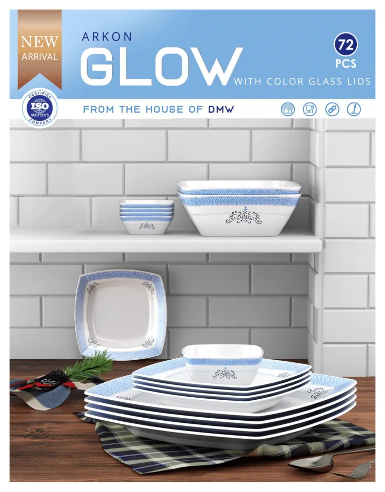 72 Piece Most Durable Dishware Melamine Dinner Set With Glass Lids