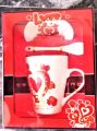 Beautiful Gift Pack Coffee Cup / Tea Mug with Spoon & Cupcap Lovely Red Heart Print. 