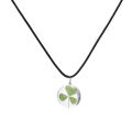 Real Green Lucky Shamrock Four Leaf Clover Round Pendant Necklace Friends Gift,. 