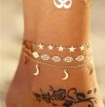 Gold - New Multi Layer Star Moon Leave Anklet For Women Girls Foot Jewelry  - CIANK11. 