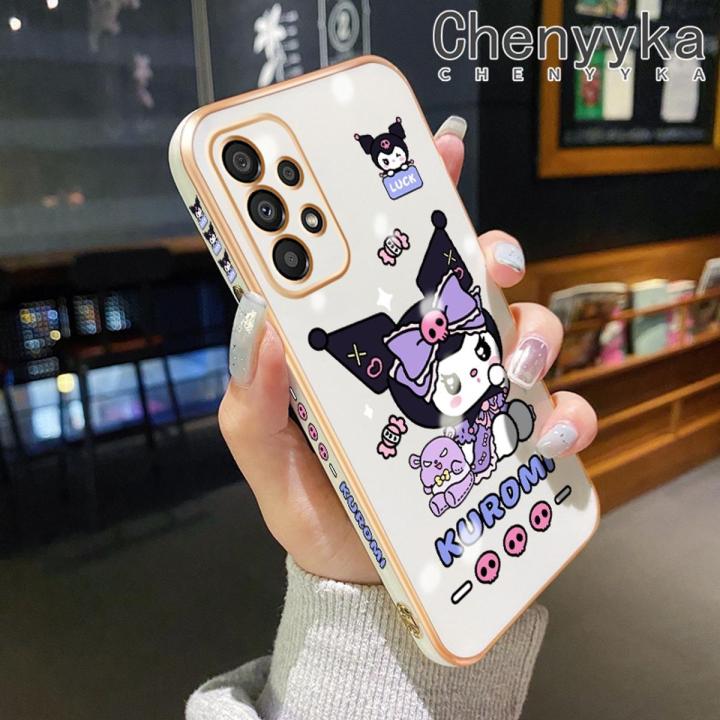 chenyyka For Samsung A33 5G A53 5G A73 5G M33 M53 5G Case Cartoon Cute Kuromi Pattern New Design Side Plating Silicone Phone Casing Full Lens Cover Camera Shockproof Shell Protection Softcase