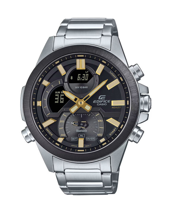 the high-spec, high-tech beauty of the EDIFICE metal chronograph with serious style and effortless smartphone connectivity-ECB-30DB-1A9DF
