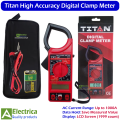 Titan DT266 Digital Clamp Multimeter 1000A AC Current, Voltage, Resistance Tester with LCD Display, Data Hold & Carry Bag for Home & Industrial Electrical Use by Electrica. 