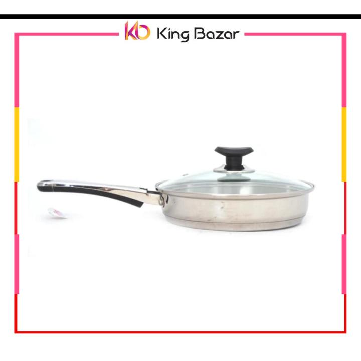 Sonex Supreme Frying Pan with Glass Lid – Stainless Steel Double Pende Wala Encapsulated | Available in 20cm, 22cm, 24cm