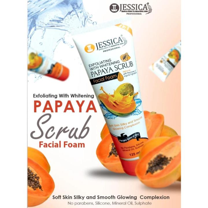 Jessica 2in1 Exfoliating Whitening Papaya Scrub Facial Foam - 125Ml