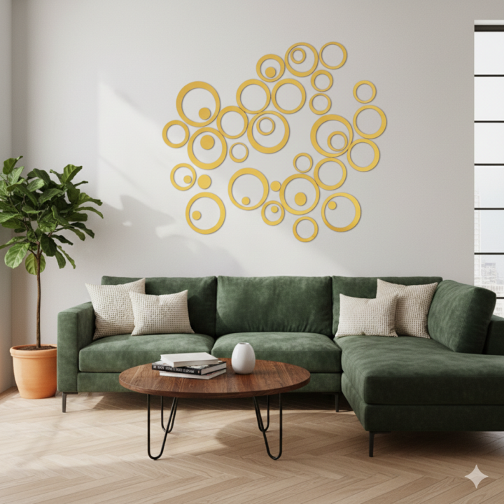 24 Golden Acrylic Circle 3D Mirror Wall Decals | Decorative Wall Art ...