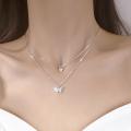 Flash Diamond Butterfly Double Necklace For Women Simple Design Crystal Elegant Wedding Jewelry Gifts. 