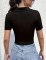 SOLID RIBBED KNIT CROP TEE. 