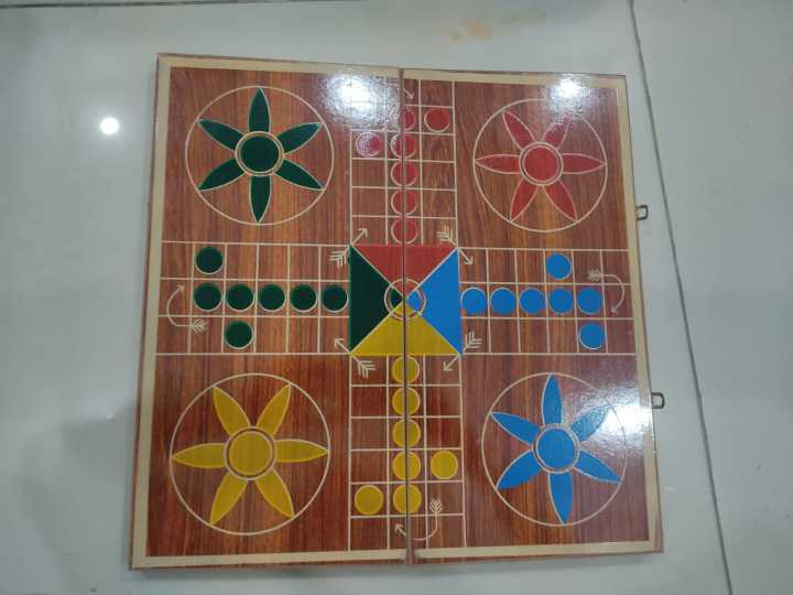 Premium Wooden Foldable Ludo Game Set with Good Quality Plastic Pieces ...