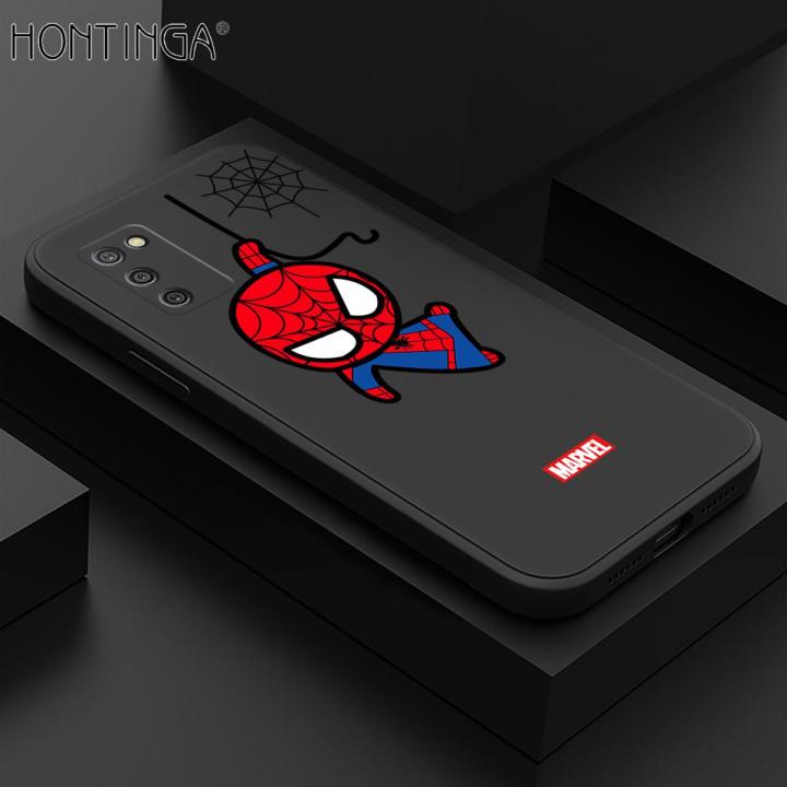 Hontinga for Samsung Galaxy A02S Case Cute Marvel Avengers Cartoon Spiderman Spider Man Phone Case Square Edge Silicone Cases Full Lens Cover Shockproof Protection Case