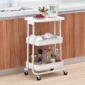 Kitchen Storage Trolley 3-Tier Metal Table Top Serving Rolling Cart, Mobile Rack Organizer with Locking Wheels, Standing Shelf Laptop Desk for Kitchen Home Office. 