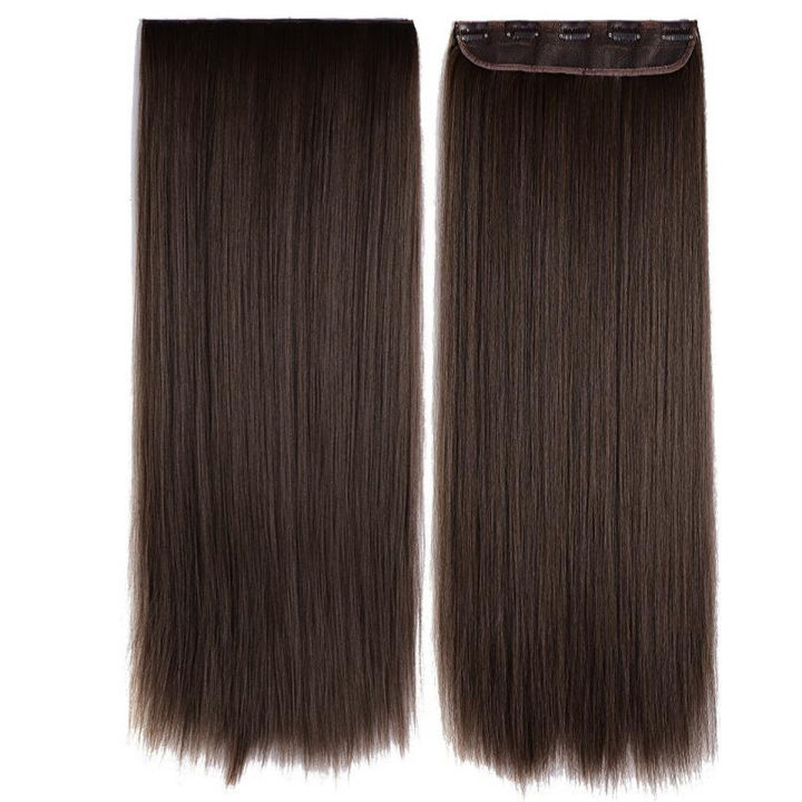 30 Long Straight 5 Clip Hair Extension - Double Color Shade Dark Brown With Medium Brown