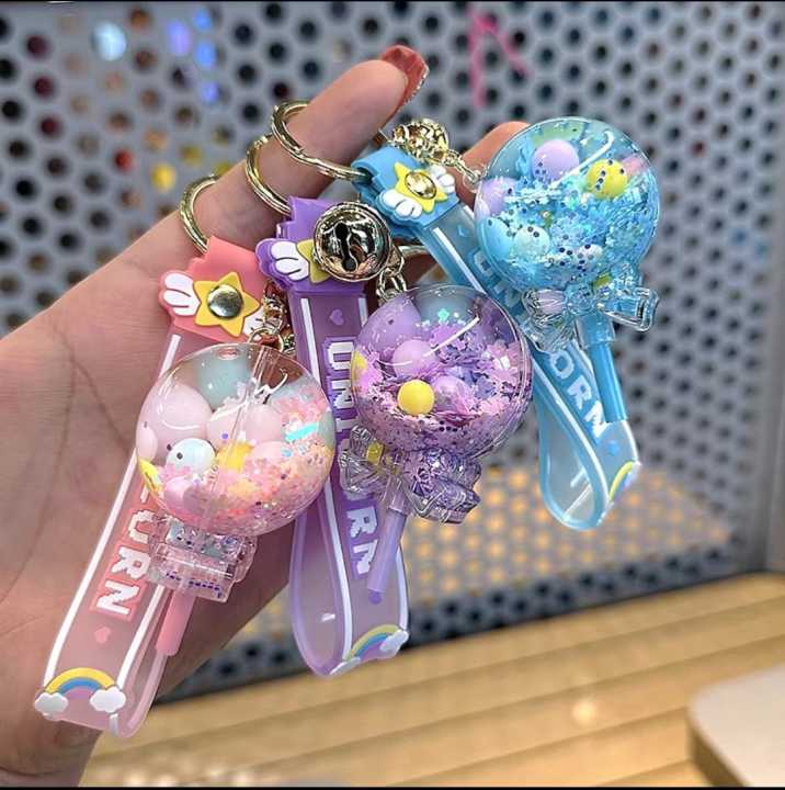 Cute Oil Liquid Keychain Quicksand Snowflake Glitter Acrylic Floating  Keyring Pendant For Women Backpack Key Chains