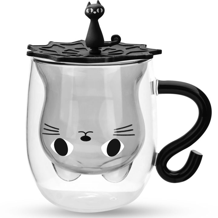 Mug with lid 1 tea coffee mug with handle, milk cup double wall insulated glass with lid, lovely coffee milk tea cup double wall