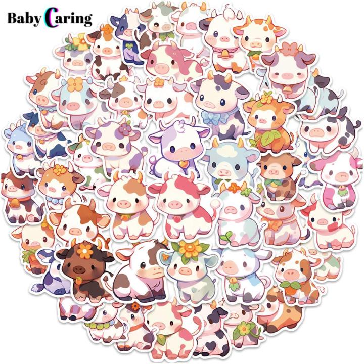 Cartoon Cow Sticker Colorful Cartoon Cow Stickers Fun Animal Decals for Kids Skateds Luggage More Waterproof Vinyl Art Decoration for Diy Projects Perfect Reward Stickers for Southeast Asian