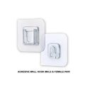 Wall Hooks Magic Transparent Sticker Self Adhesive Double Side Pack of 05 Pair (Male/Female). 