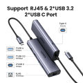 UGREEN 5-IN-1 USB Network Adapter RJ45 1000Mbps USB-C 3.2 10Gbps USB-A 3.2 10Gbps USB-A 2.0 480Mbps with Type C Power Supply Port. 