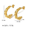 18K Qingwen  Cross-Border Niche High-Grade Pleated Lava Design Earrings Stainless Steel 18k Geometry C Women's Shape Trendy Earrings. 