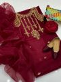 Girl's Dream Fashion Party Collection 2024 3pcs Handmade Dress For Women Organza tilla Aari Beets Embroidry Handmade Shirt Organza Kundan Dupatta Khatan Trouser. 