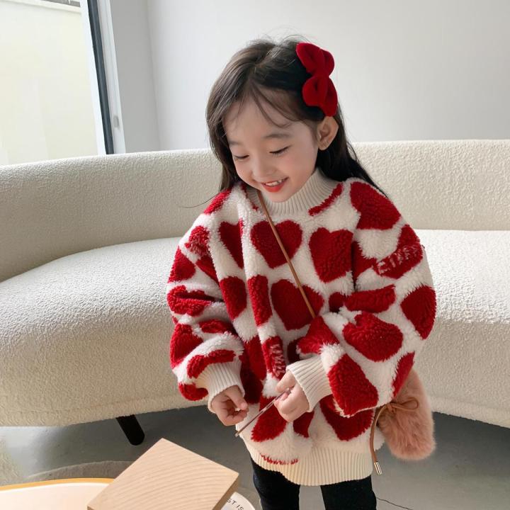 Girls Velvet Padded Thickened Sweater2022Autumn and Winter Clothing New Western Style Little Girl Warm Baby Turtleneck Furry Sweater