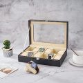 10/ 12 Slot PU Leather Watch Box Display Case Jewelry Organizer with Glass Top. 