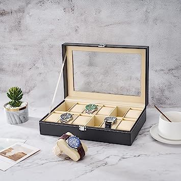 10/%2012%20Slot%20PU%20Leather%20Watch%20Box%20Display%20Case%20Jewelry%20Organizer%20with%20Glass%20Top%20-%20Image%203