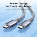 UGREEN 100W Type C 5A Silica Gel Fast Charging Cable E-Marker USB C to USB C Nylon Braided for Samsung S23 Ultra iPad Pro Macbook Switch Mobile Phone. 