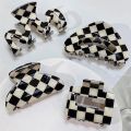 Vintage Women Girls Acrylic Checkered Hair Claw Shark Clip Geometric Grid Headband Hair Clips Hairpins Fashion Hair Accessories. 