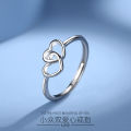rings for girls S925 sterling silver heart-to-heart seal ring women's ins style simple fashion double heart Korean creative index finger ring. 