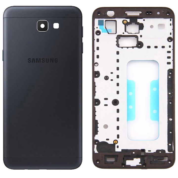 Samsung Galaxy J5 Prime Middle Frame Housing with Power Volume Buttons & Camera Lens Complete Body Casing Replacement Galaxy J5 Prime - Black