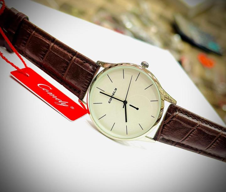 Comely Men's Classic Analog Watch – Brown Leather Strap – Slim Dial ...