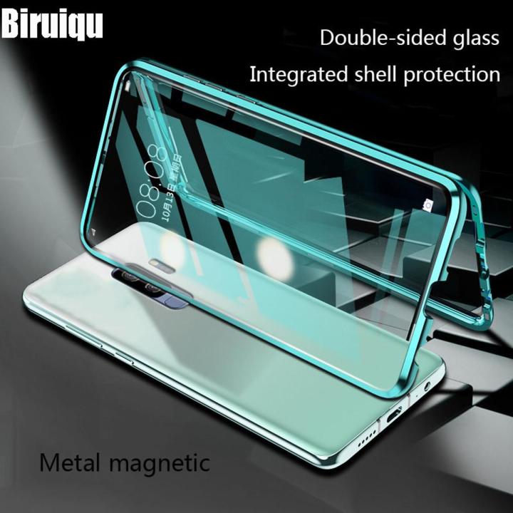 Biruiqu For Samsung Galaxy S9 S9 Plus Magnetic Absorption Case Metal Frame Shockproof Double Sided Tempered Glass Magnetic Case Cover