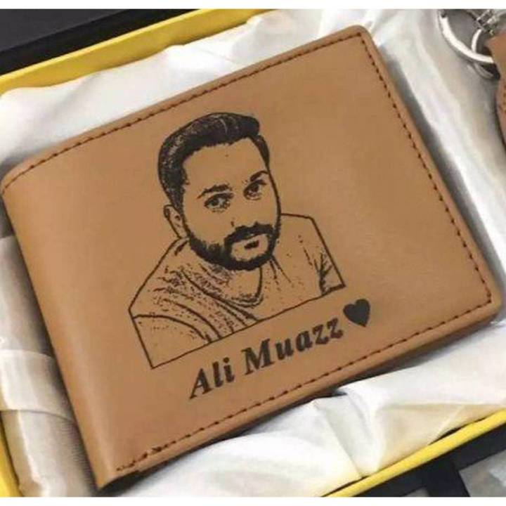 CUSTOMIZE NAME AND PICTURE ENGRAVED WALLET WITH BOX PACKING