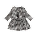 Children Girl Dress Two Piece Set, Houndstooth Printed Pattern Single Long Sleeve Patchwork Dress Matching Outwear Coat. 